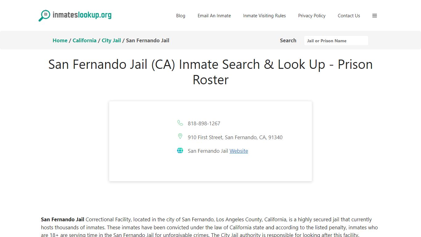 San Fernando Jail (CA) Inmate Search & Look Up - Prison Roster